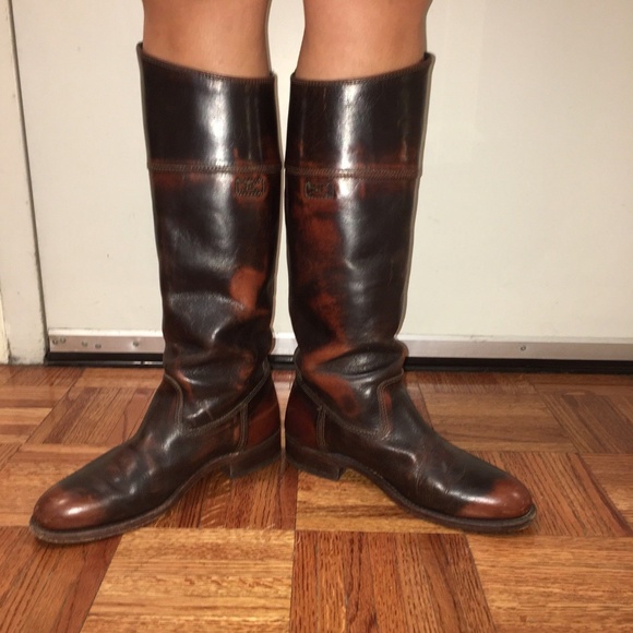 FRYE Distressed 17" Brown Leather Riding Boots 8 - Picture 3 of 8